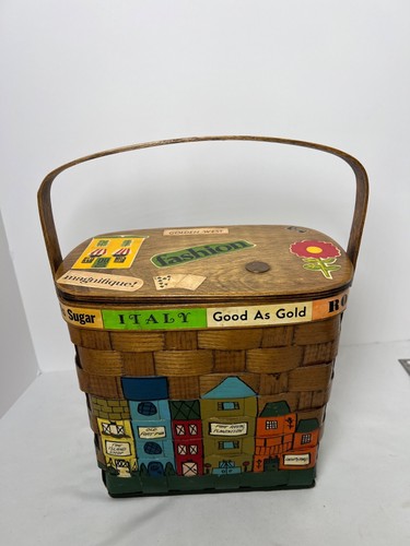 Vtg wooden hand painted basket - hand-painted,