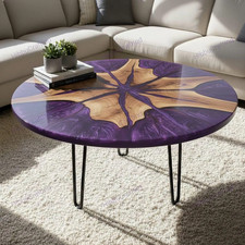 15" Purple Round Epoxy Resin Coffee Tea Tabletop Handmade Art Modern River Table