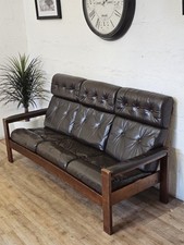 Danish Scandinavian Leather & Teak Sofa couch | Mid Century 🚚 🏴󠁧󠁢󠁳󠁣󠁴󠁿