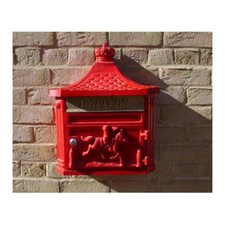 Wall Post Box Victorian Letter Lockable Large Mailbox Mounted Traditional Red