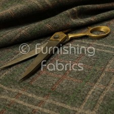 Wool Effect Chenille Burgundy Green Tartan Pattern Curtain Upholstery Fabrics