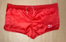 Vintage Puma Shiny Nylon Shorts Glanz Sprinter Running Red Football D5 32-38”