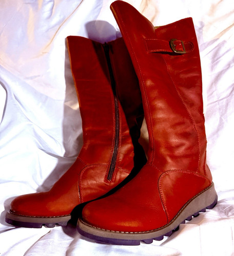 Fly london red leather mid - london,