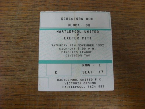 1992 ticket hartlepool - 07/11/1992, ticket: