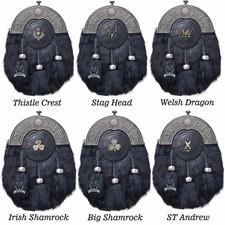 Full Dress Kilt Sporran For Men Black Fur Celtic Cantle Antique Finish Sporrans