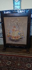 Victorian Antique Embroidered Fire Screen Hand Embroidered Tapestry