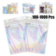 1000Pcs Holographic Rainbow Zip Lock Bags Clear Zip Seal Mylar Bags Foil Pouches