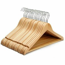 WOODEN HANGERS SUIT GARMENT CLOTHES WARDROBE WOOD HANGER TROUSER BAR SET
