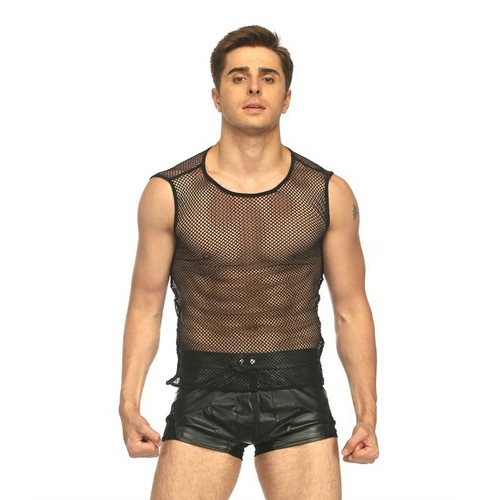 Mens tank top mesh fishnet - top,