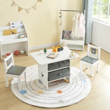 Kids Table and Chairs Set Wooden Children's Desk Table and 2 Chairs Stools Set