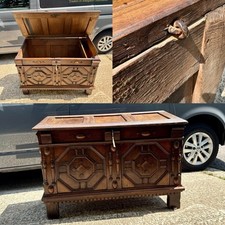 Gorgeous Charles II Solid Oak Panelled Coffer with Candle Box c.1650 with Prov