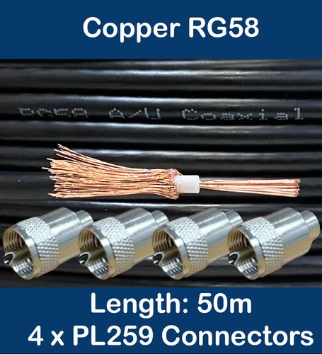 50m copper black rg58 - rg58, ohm