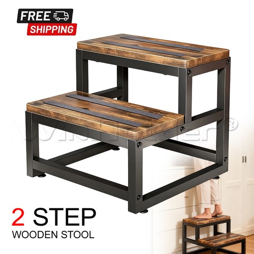 Step stool wooden sturdy - 2-step,