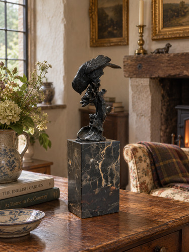 Bronze sculpture bird on - a,