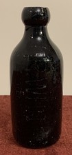 Vintage R White London Black Glass Bottle App 6.75" Tall