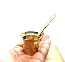 Brass Pooja Lota and Spoon charnamrit Set Handmade Brass Hindu Puja Article OM