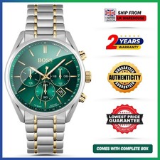 Hugo Boss HB1513878 Champion Mens' Silver & Green Stainless Chrono Watch NEW