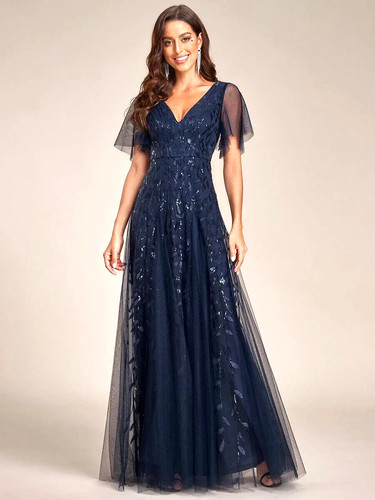 Ever pretty navy sequins - navy, long