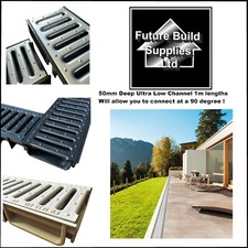 Low Profile 50mm Shallow Flow Grey & Black Channel Drainage Driveway Garden Pool