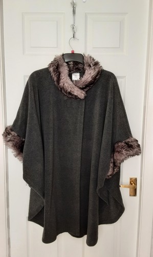 Grey cape coat faux - cape, fur