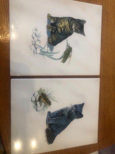 Vintage ceramic cat tiles - ceramic,