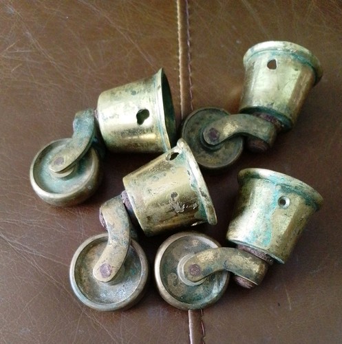 4round solid brass casters - brass, old