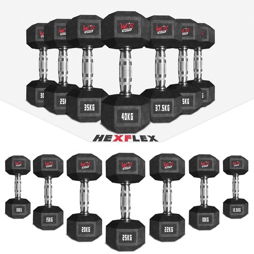 Hex dumbbells rubber encased - dumbbells,