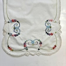 Embroidered Hearts Floral Dresser Scarf Lace Edge Runner Vintage Cottage Core