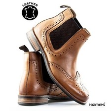 Mens Leather Upper Slip On Chelsea Twin Gusset Brogues Ankle Boots Shoes Size