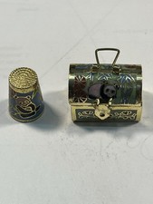 Cloissone Thimble And Case. Panda / Floral Hand Painted