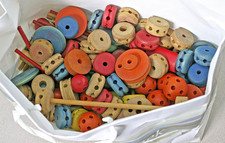 Vintage Wooden Makit Tinker Toy Set Parts Building Set