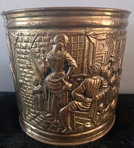 Vintage embossed brass - embossed, planter