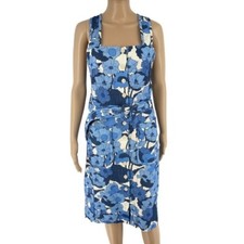 Tara Jarmon Women Blue Floral Print Sleeveless Pinafore Dress Size 40 EU 36 UK 8