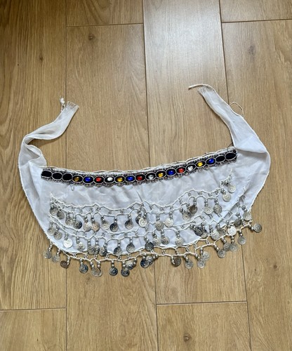 White belly dance coin belt - white,