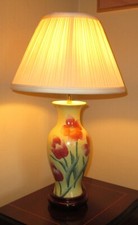 Vintage Converted Chinese Vase Table Lamp Base Hand Painted Red Tulips Floral