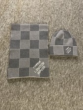 Louis Vuitton LV Damier Heritage Beanie & Scarf Set Grey Checkered Style 