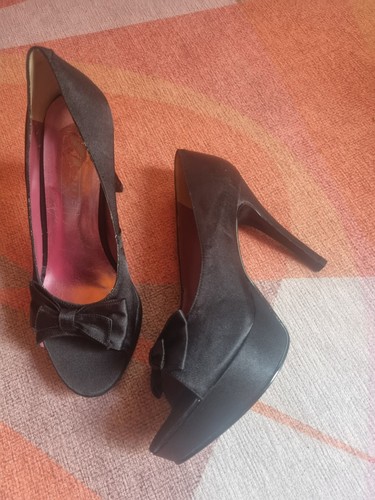 Black satin peep toe - , stiletto