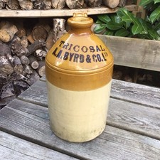 Old Vintage Antique Glazed Stoneware Flagon Bottle - Tricosal A.A.Byrd & Co. Ltd