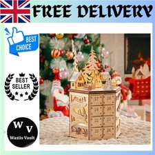 Wooden Carved Revolving Musical Advent Calendar 24 Day Countdown with LED Lights
