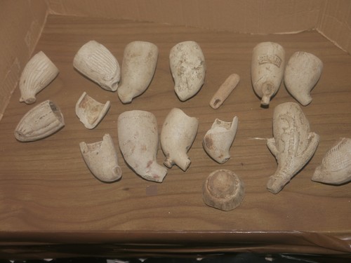 Clay pipe bowls no - no, stems