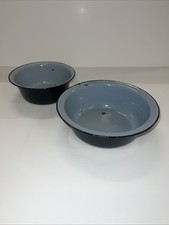 Vtg Dutch Enamel Black And Blue Set Of Bowls