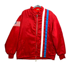 VINTAGE 70s Great Lakes Jacket Mens Large Red Racing Stripe Made In USA Flag