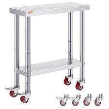 VEVOR Stainless Steel Work Table Commercial Prep Table 30x12 Inch With 4 Casters