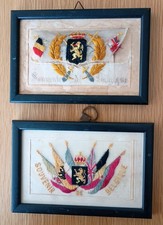 Two Framed WW1 Silk Postcards 1916 Souvenir From Belgium