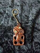Maori Vintage 1970s original keyring pin carving Rotorua Artefact Figure wooden 
