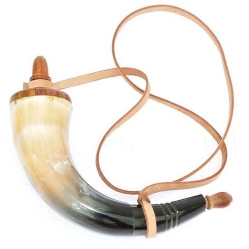 Large powder horn with leather - powder,