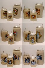 Beer mug stone of 0.25 litre, 0.5 litre and 1 litre, with tin lid.