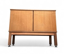 MID CENTURY RECORD CABINET C1950s TEAK AND BEECH ADJUSTABLE FEET MID CENTURY