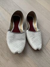 Mens Boys White/sliver Indian Asian Wedding  Party Khussa Khusa Shoe Size 8