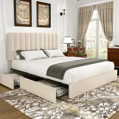 Queen velvet platform bed - platform,